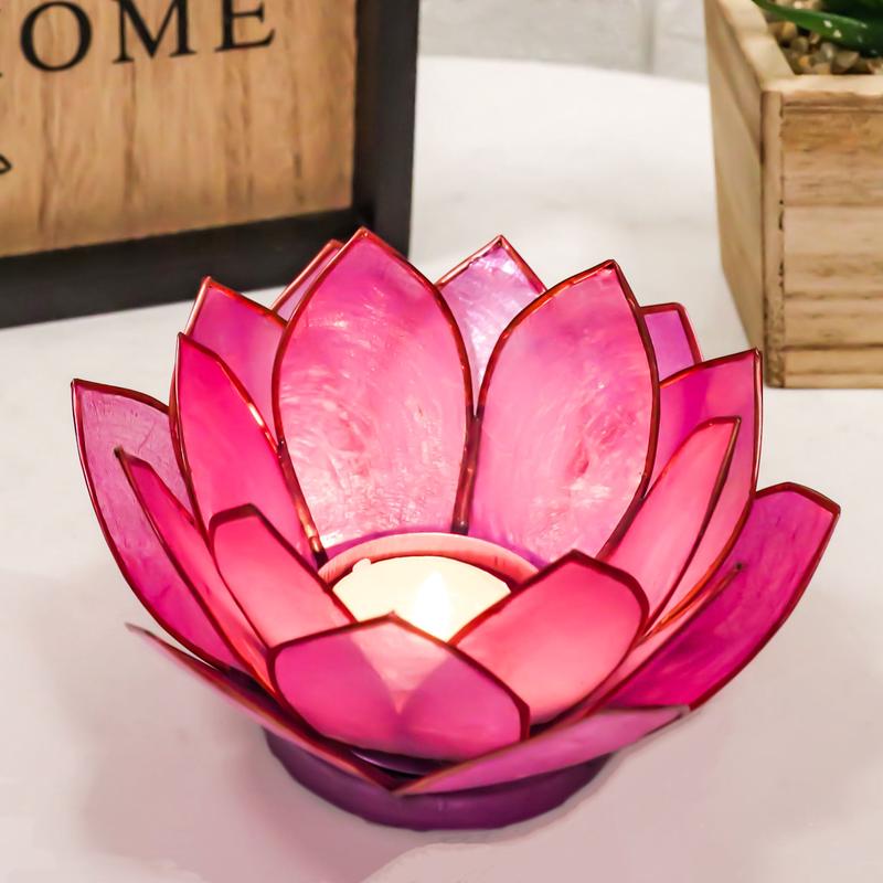 Ebros Seashells Lotus Flower Votive Tea Light Candle Holder 4.25"D (Coral Pink)