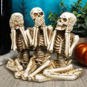 Ebros See Hear Speak No Evil Gossiping Sisters Female Lady Skeletons Statue 6"H