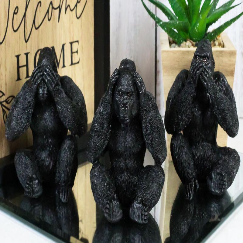 Ebros See Hear Speak No Evil Silverback Gorillas Figurine 3" Height Set of 3