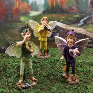 Ebros Set of 3 Fairy Garden Boy Fairies in Morning Violin Serenade Figurines 4"H