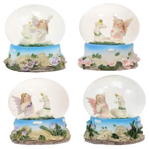Ebros Set of 4 Fantasy Pixie Fairies And Unicorns Small Glitter Water Globe Figurines
