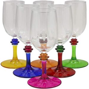 Ebros Set of 6 Italian Multi Color Flute Beveled Glasses With Kiln Infused Base