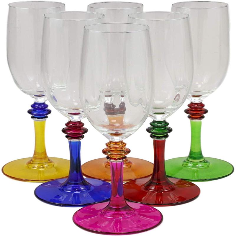 Ebros Set of 6 Italian Multi Color Flute Beveled Glasses With Kiln Infused Base