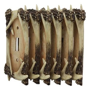 Ebros Set of 6 Rustic Stag Deer Antlers Wall Cover Plate Single Toggle Switch