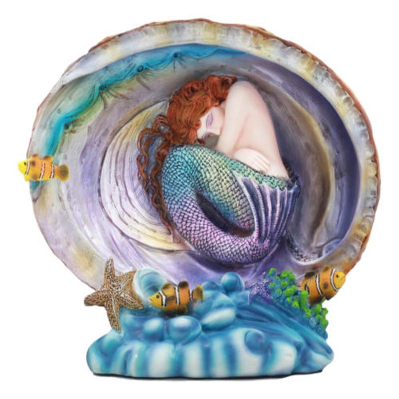 Ebros Sheila Wolk Mermaid Pearl Sleeping Mermaid Inside An Oyster Shell Statue
