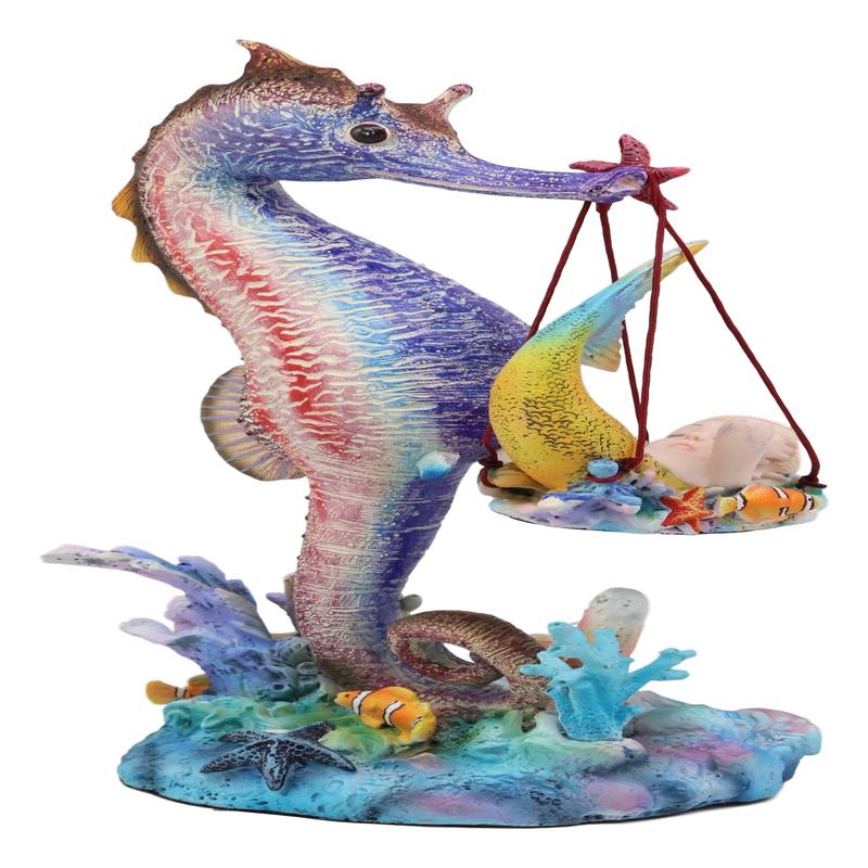 Ebros Sheila Wolk Ocean Mer Birth Baby Merboy Rainbow Seahorse Delivery Statue 9.25" Tall Mythical Fantasy Siren Mermaid Mermaids Merboys Seahorses Nautical Themed Decor Figurine