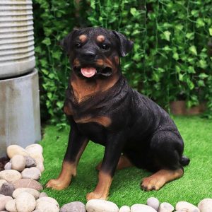 Ebros Sitting Rottie Rottweiler Dog Statue 21" Tall With Glass Eyes Collectible