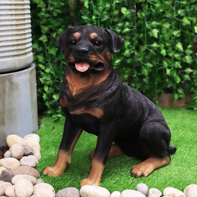 Ebros Sitting Rottie Rottweiler Dog Statue 21" Tall With Glass Eyes Collectible