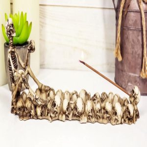 Ebros Skeleton King Sitting by Skull Graveyard Incense Stick Burner 10.5" Long