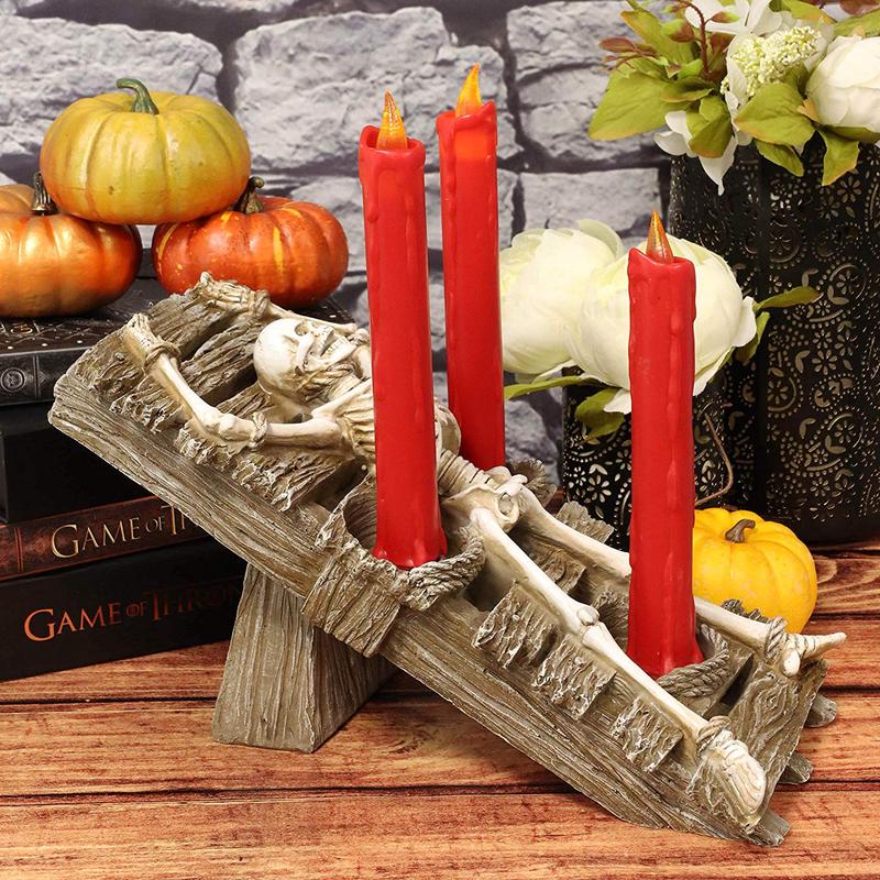 Ebros Skeleton Oracle Trio Candle Holder Figurine 12.5"L Ossuary Home Decor