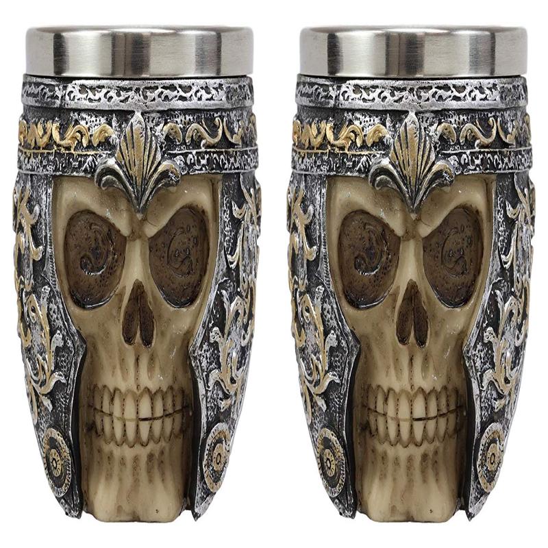 Ebros Skull With Battle Helmet Tea Coffee Cup Mug 8oz (2 Pieces)