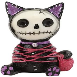 Ebros Small Furry Bones Voodoo Mao Cat in Yarn Bondage Skeleton Figurine 2.25" H