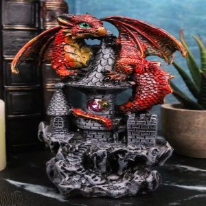 Ebros Small Guardian Dragon Protecting Castle with Rhinestone Rock Crystal Tabletop...