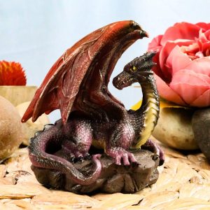 Ebros Small Purple Dragon with Wings Resting On Volcanic Rock Figurine 3.5" Tall