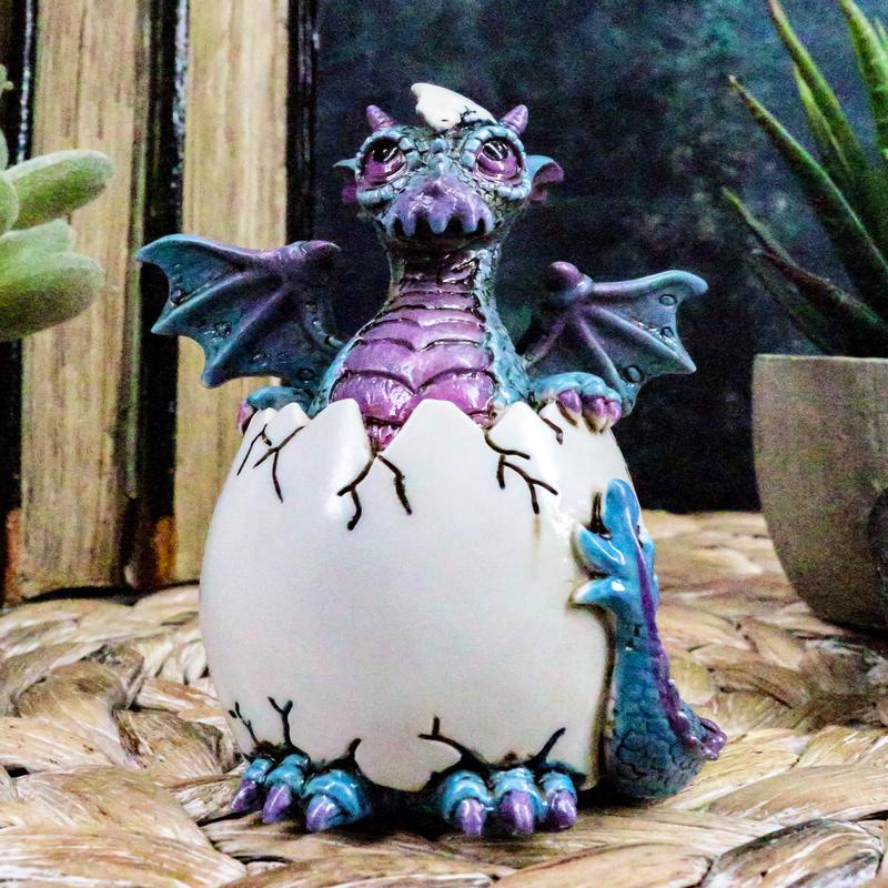 Ebros Small Purple Whimsical Dragon Baby Hatchling In Egg Statue Fantasy Prehistoric Twilight Dragon Collectible Figurine