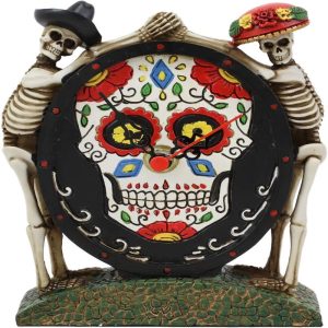 Ebros Sugar Skull Skeleton Latino Couple Desktop Table Clock Statue 6.25" Tall