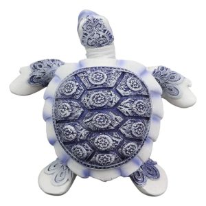 Ebros Terracotta Blue and White Feng Shui Celestial Sea Turtle Statue 4.5" Wide Talisman of Stability and Fortune Lucky Tortoise Figurine Decorative Zen Turtles Tortoises