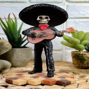 Ebros Traditional Charro Outfit Black Mariachi Band Skeleton Guitarist Statue Day of The Dead Folk Musician Figurine Dias De Los Muertos Decorative Collectible Graveyard Serenade Ideas