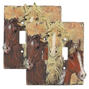 Rustic Western Chestnut Palomino Horses Double Toggle Switch Plate Cover 2pc Set