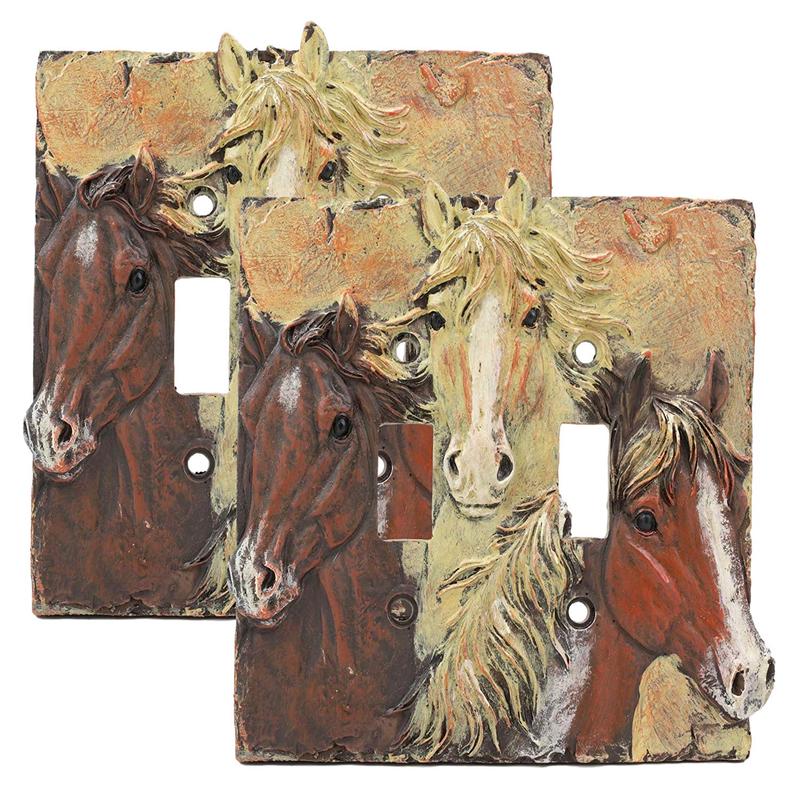 Rustic Western Chestnut Palomino Horses Double Toggle Switch Plate Cover 2pc Set