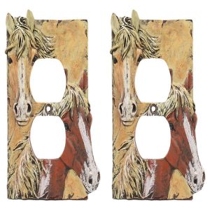 Rustic Western Chestnut Palomino Horses Duplex Outlet Receptacle Cover Set Of 2
