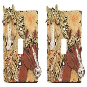 Rustic Western Chestnut Palomino Horses Single Toggle Switch Plate Cover 2pc Set