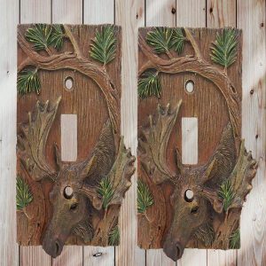 Rustic Western Stag Elk Moose By Pine Single Toggle Switch Plate Cover Set of 2