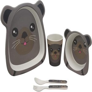 Sea Otter 5 Piece Organic Bamboo Dinnerware Set For Kids Children Toddler Baby