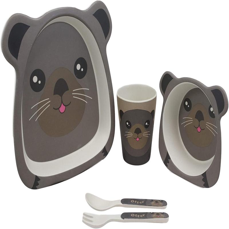 Sea Otter 5 Piece Organic Bamboo Dinnerware Set For Kids Children Toddler Baby