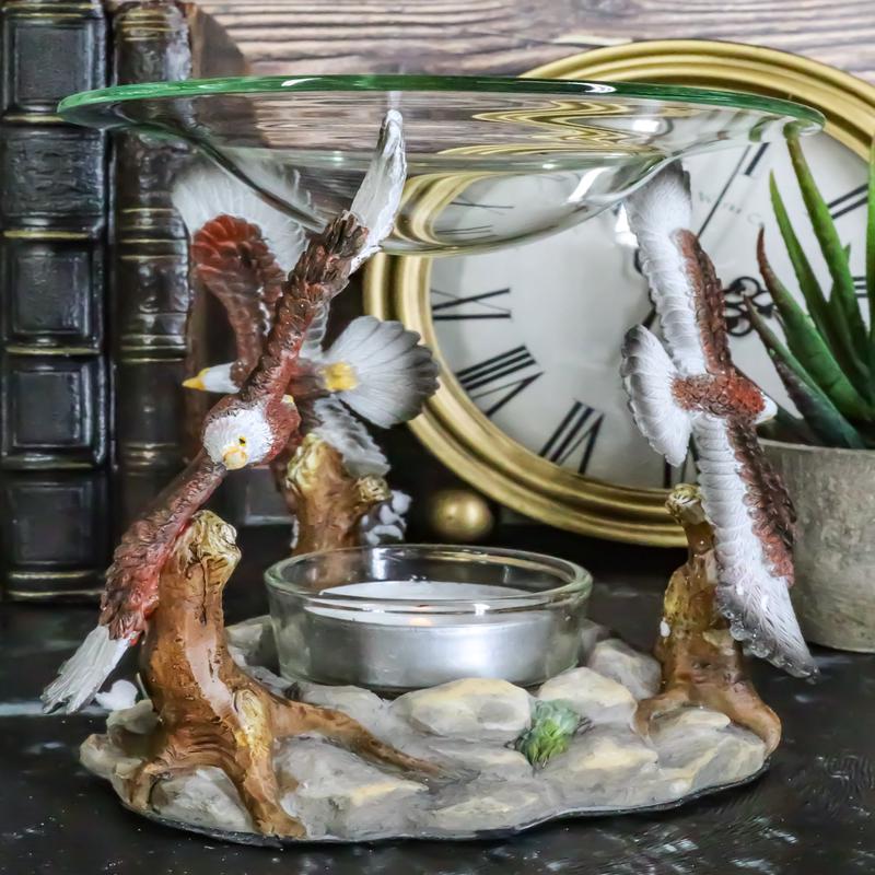 Ebros King Of The Sky Soaring Trinity Bald Eagles Oil Wax Warmer Candle Holder Statue