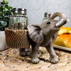 Ebros Savanna Calls Trumpeting Elephant Glass Salt And Pepper Shakers Holder Set