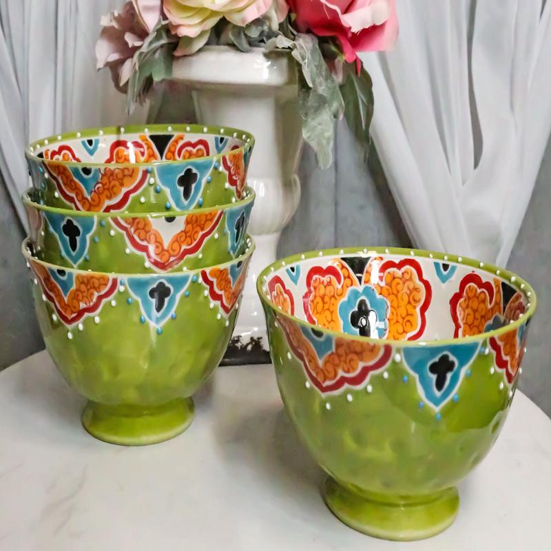 Ebros Set of 4 Luxury Ottoman Style Textured Dining Bowls 5.75"Diameter Made Of Ceramic Ideal For Home Decor Dinnerware & Giftware (Oriental Orange)