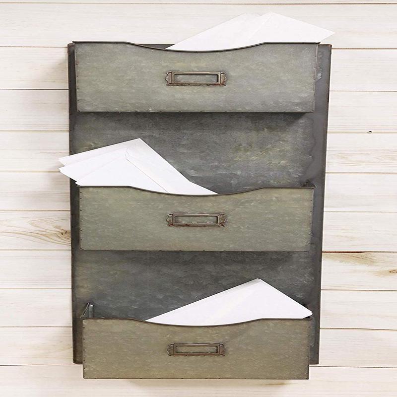 Ebros Vintage Galvanized Metal 3 Tier Pockets Letter Mail Wall Hanging Rack Holder Organizer 31" High Rustic Western Country Farmhouse Design Decor