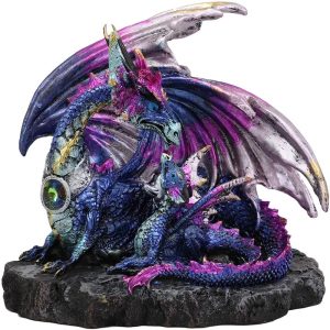 Ebros Violet Blue Midnight Sky Gemstone Mother Dragon with Baby Wyrmling Statue 7.25" Long Home Decor Resin Medieval Fantasy Dungeons and Dragons Figurine