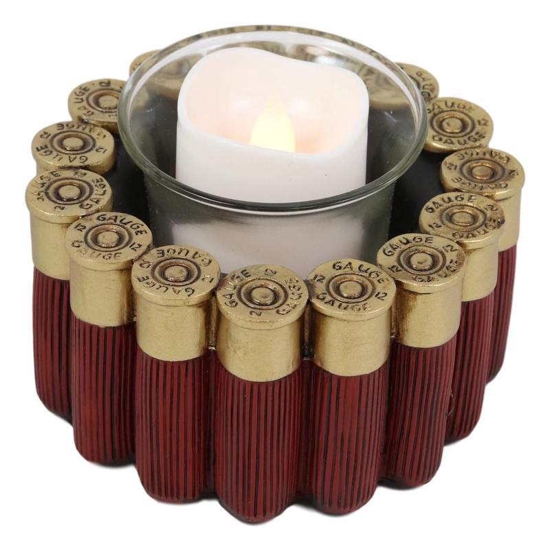Ebros Western 12 Gauge Shotgun Shells Hunter's Ammo Shell Casing Votive Candle Holder Decorative Figurine 4" Long Rustic Country Accent Tea Light Candleholder