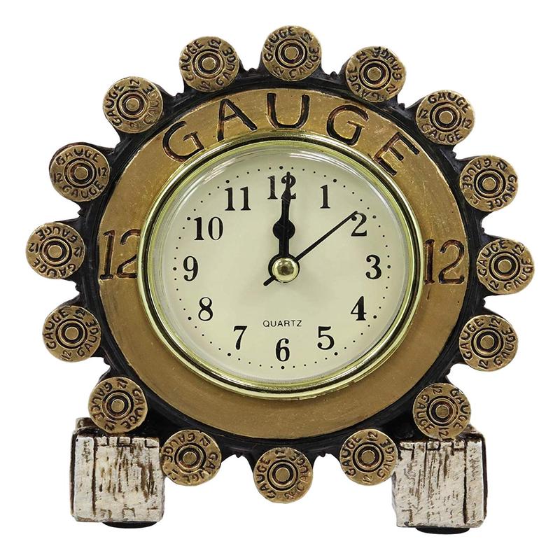 Ebros Western 12 Gauge Shotgun Shells Rounds Designer Resin Analog Table Clock 4.75" Tall Decorative Home and Office Rustic Hunters Cabin Lodge Accent Clocks Bedside Desktop Shelves Decor