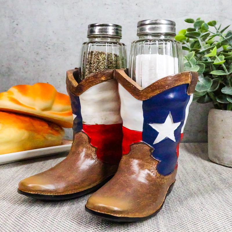 Ebros Western Cowboy Or Cowgirl Texas Flag Boots Salt and Pepper Shakers Set