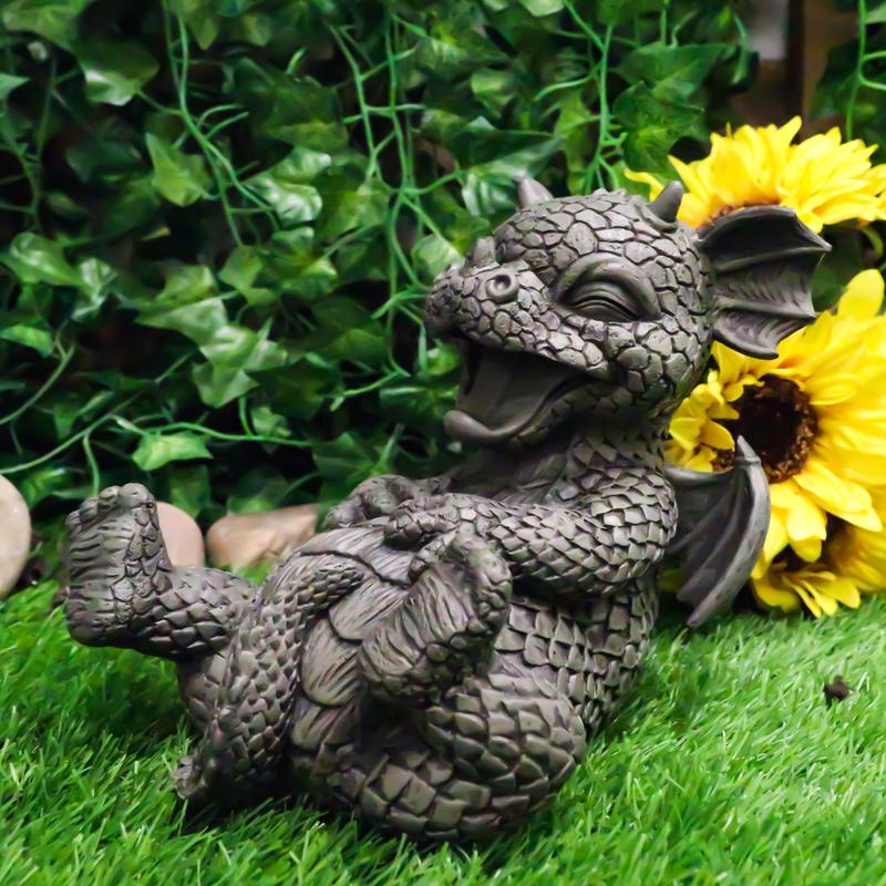 Ebros Whimsical L.O.L Soul Garden Laughing Out Loud Dragon Statue 7.75" Tall Faux Stone Resin Finish Hilarious LOL Fantasy Animated Dragons Welcome Guest Greeter Decor Figurine