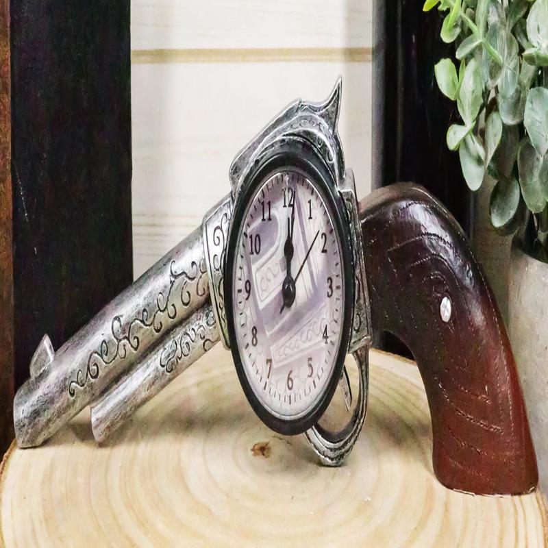 Ebros Wild Wild West Six Shooter Revolver Gun Decorative Table Clock Rustic