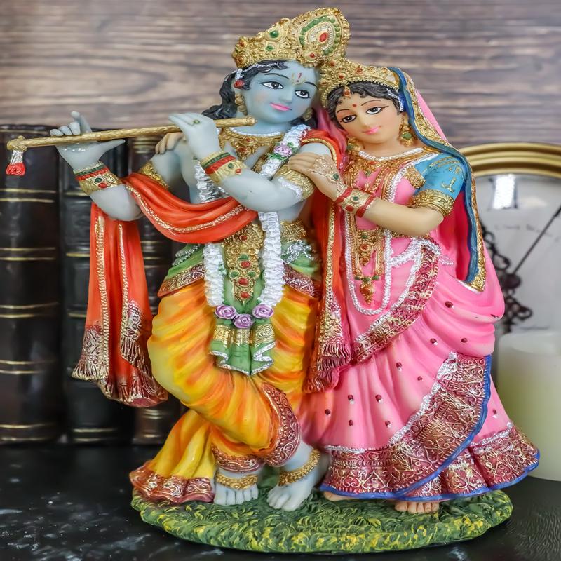 Vedic Radha And Krishna Statue Avatar Of Vishnu Shakti God's Divine Love 8"H