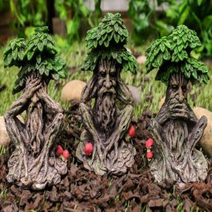 Wiccan Forest Spirit Deity See Hear Speak No Evil Greenman Tree Ents Statue Set