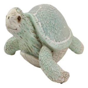Ebros Aquamarine Coastal Beach Sea Turtle Statue With Mosaic Crushed Glass Shell 10"L
