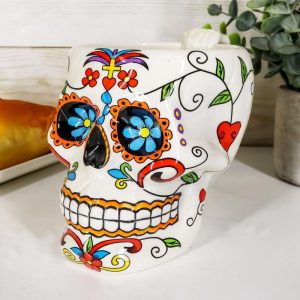Ebros Day of The Dead Crucifix Sugar Skull Mug Drink Coffee Cup Ceramic 4.5"H