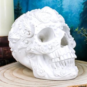 Ebros French Baroque Rococo White Floral Skull Statue Royal European 3D Skulls Decor