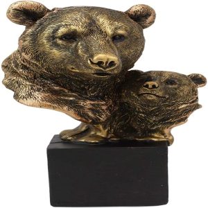 Ebros Gift 6" Tall Black Bear and Cub Head Bust Figurine with Black Pedestal