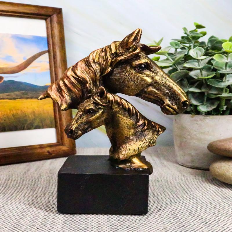 Ebros Gift 6" Tall Western Horse and Foal Head Bust Figurine with Black Pedestal