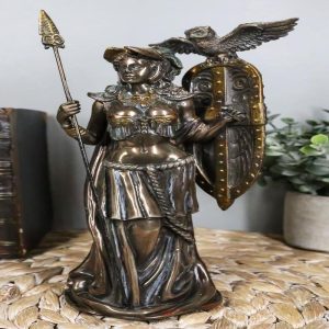 Ebros Greek Goddess Athena Wearing Helmet With Spear Aegis Shield And Owl Statue Decor