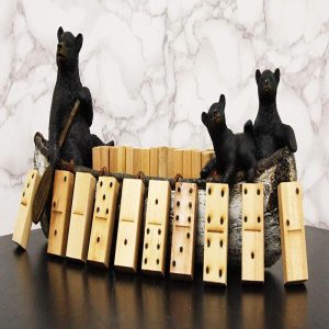 Ebros Rustic 3 Black Bears Family Rowing Canoe Domino Display Set W/ 28 Dominoes