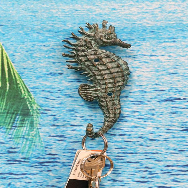 Ebros Verdigris Seahorse Single Wall Mounted Brass Coat Hook Hangers (1)