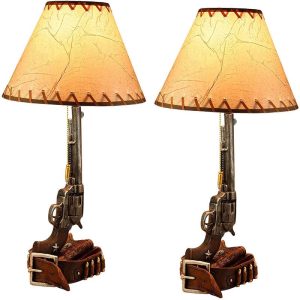 Ebros Western Revolver Bedside Table Lamp with Shade 20.5"Tall (Set of 2)